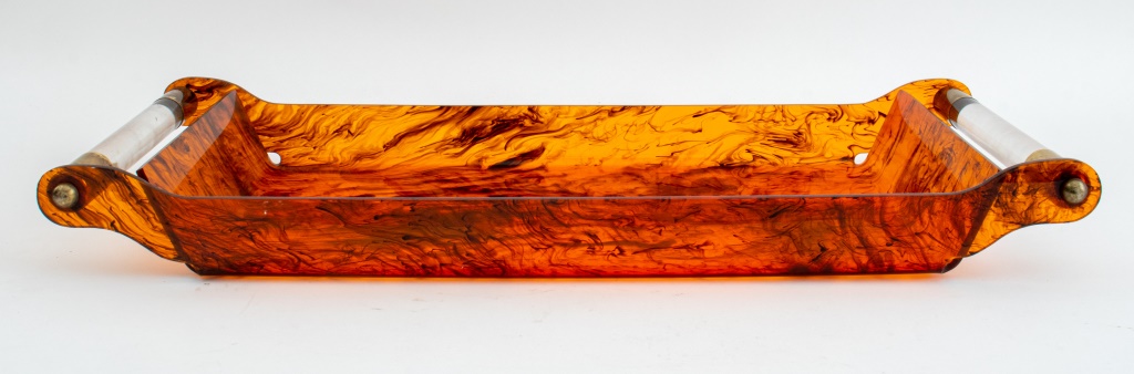 MODERN AMBER-COLORED RESIN, BRASS