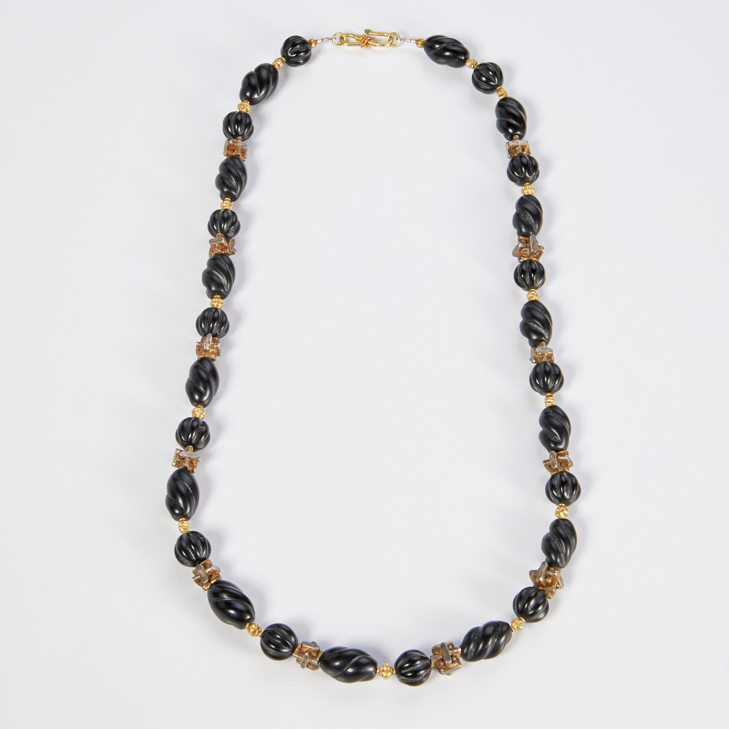 ONYX, GOLD, AND SILVER BEADED NECKLACE