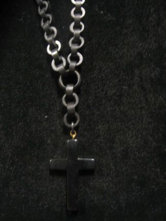  Jet carved mourning cross necklace 4c488