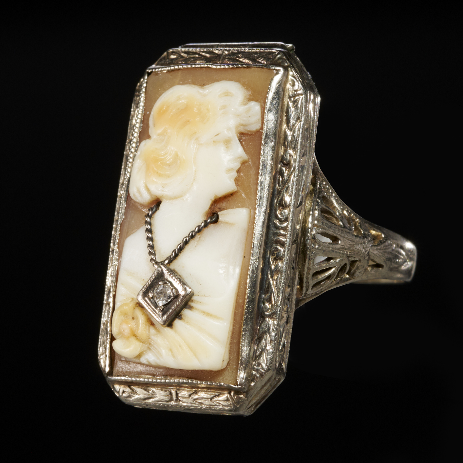 CARVED CAMEO 14K RING Early 20th 2fad54