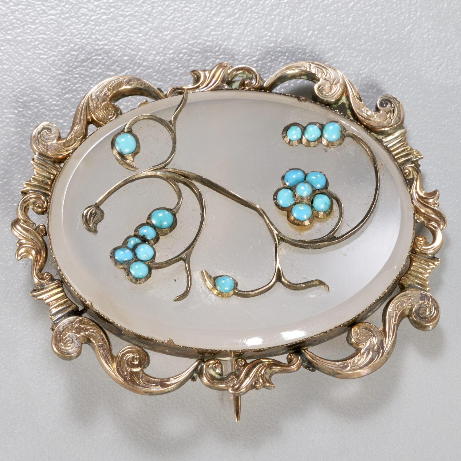 VICTORIAN 14K AGATE AND TURQUOISE