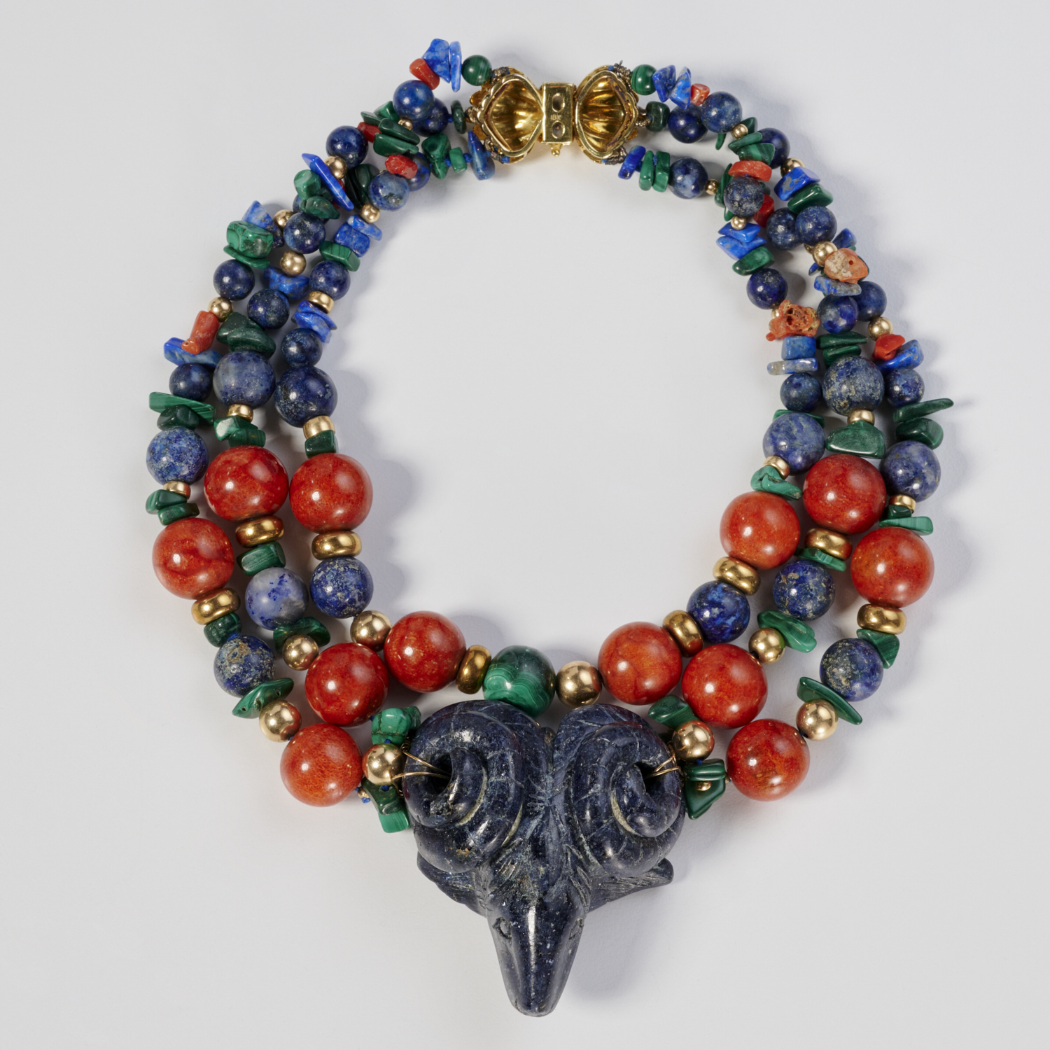 RAM S HEAD BEAD NECKLACE WITH 18K 2fae4d