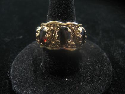 Wide 14 karat yellow gold and garnet 4c4ae