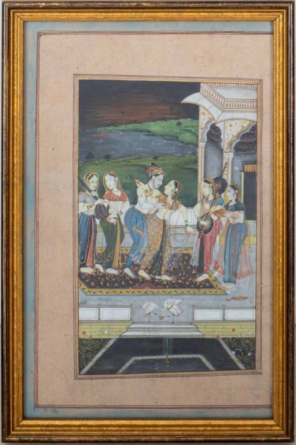 INDIAN MUGHAL COURTING SCENE GOUACHE
