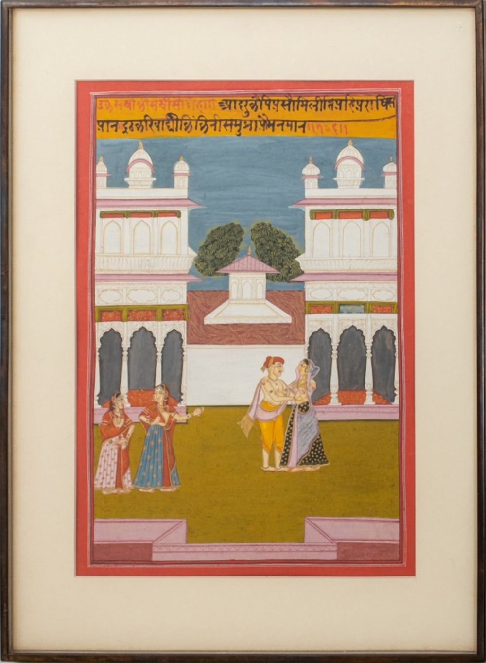 INDIAN SATSAI COURTSHIP SCENE GOUACHE 2fafbc