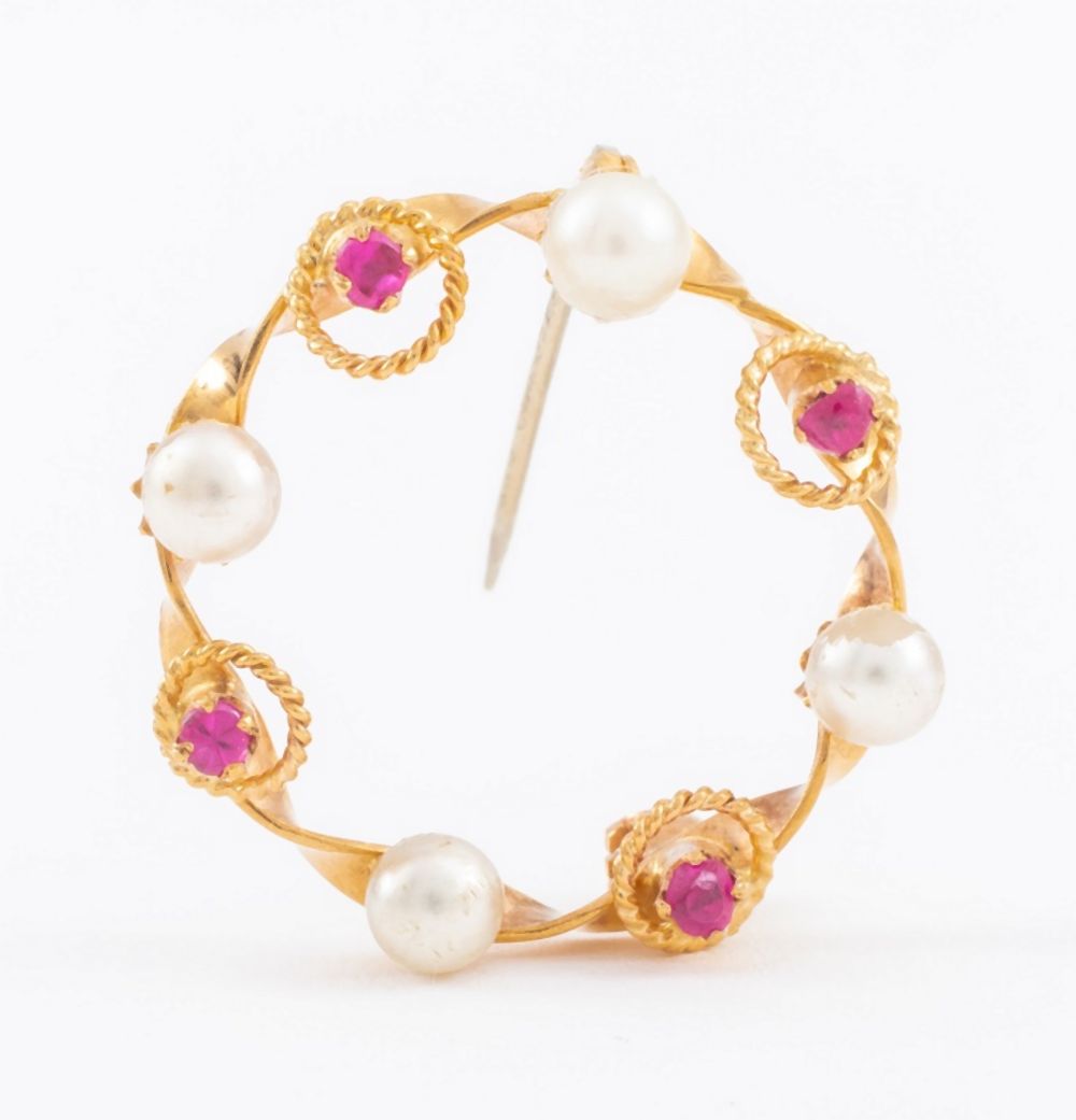 VINTAGE 18K YELLOW GOLD RUBY &