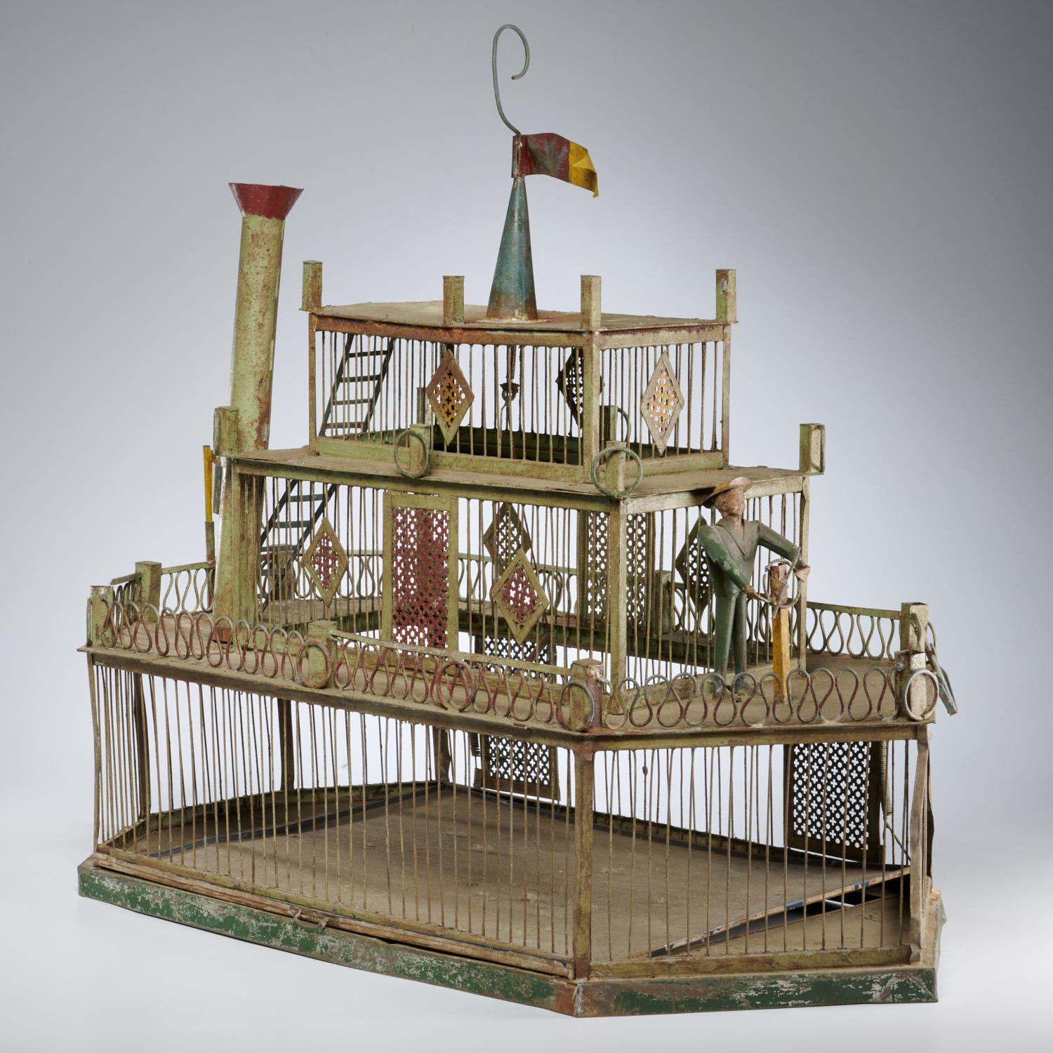 ANTIQUE TOLE STEAMBOAT BIRDCAGE