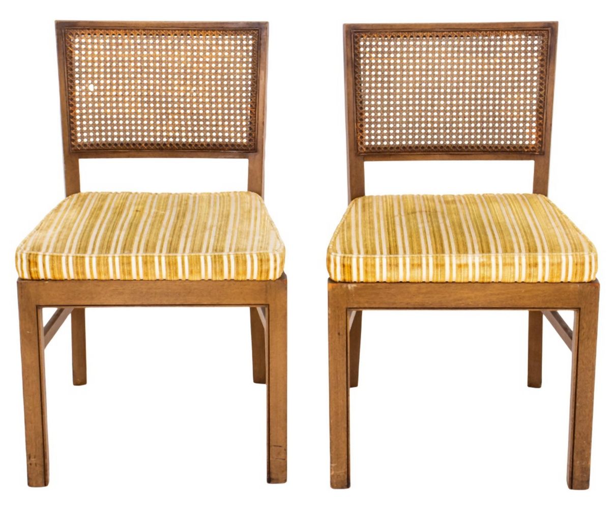 CANED WALNUT SIDE CHAIRS, PAIR