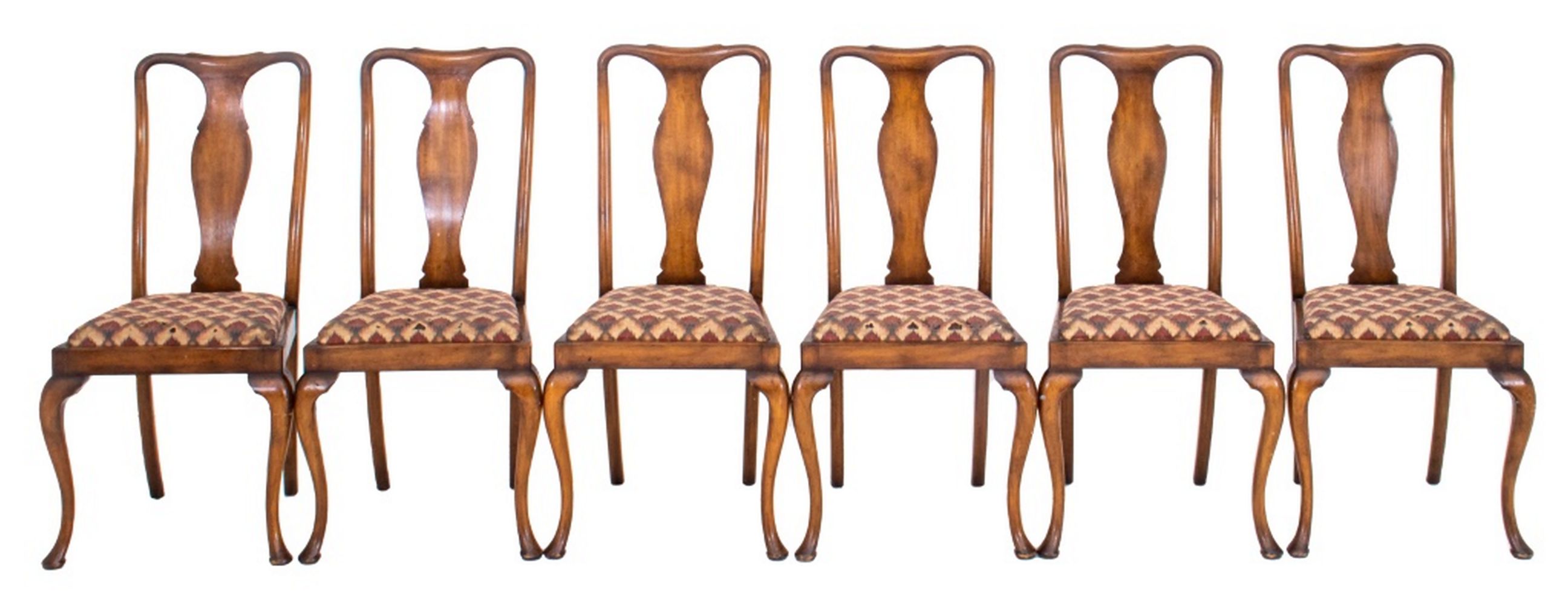 QUEEN ANNE STYLE WALNUT DINING CHAIRS,