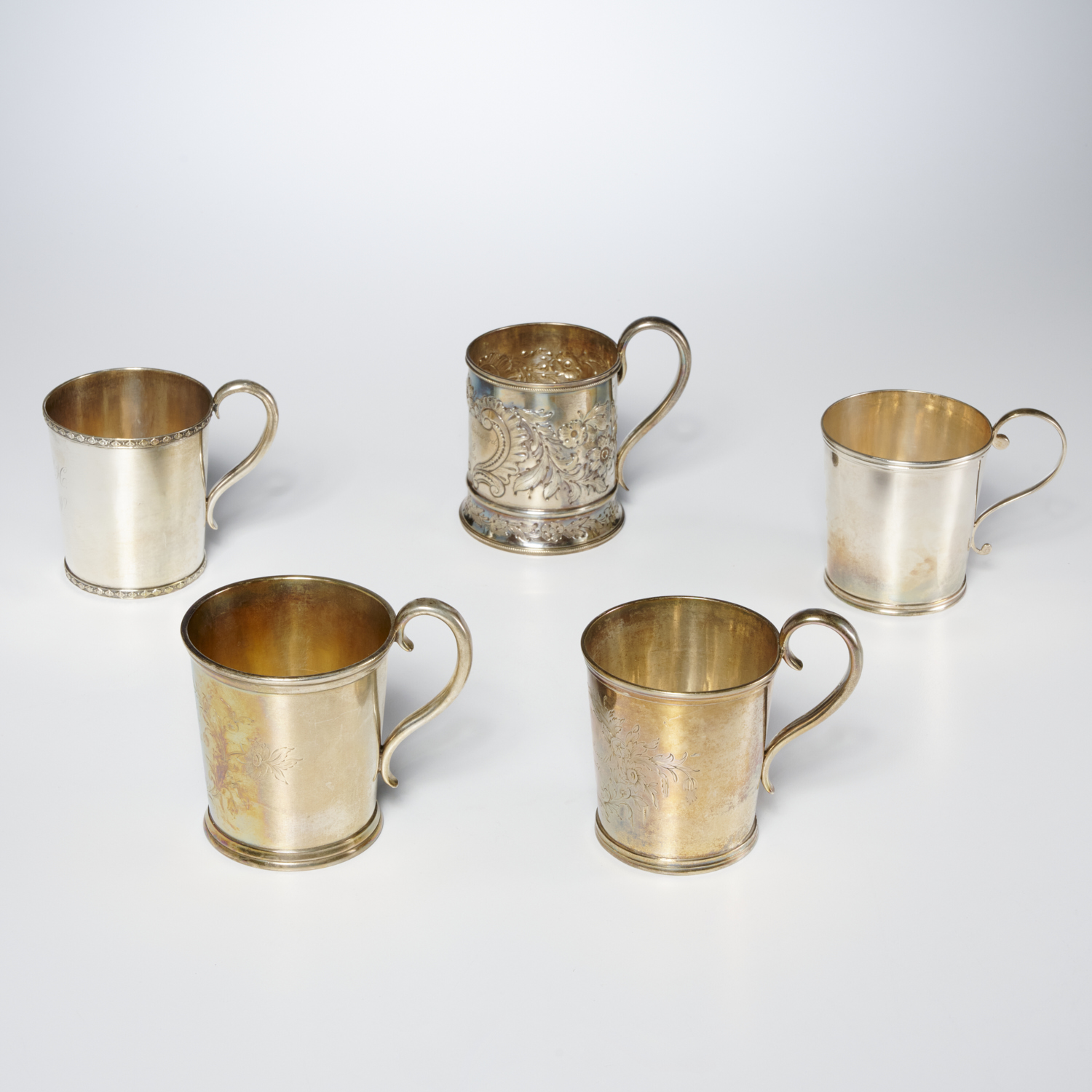 (5) ANTIQUE AMERICAN COIN SILVER CUPS,