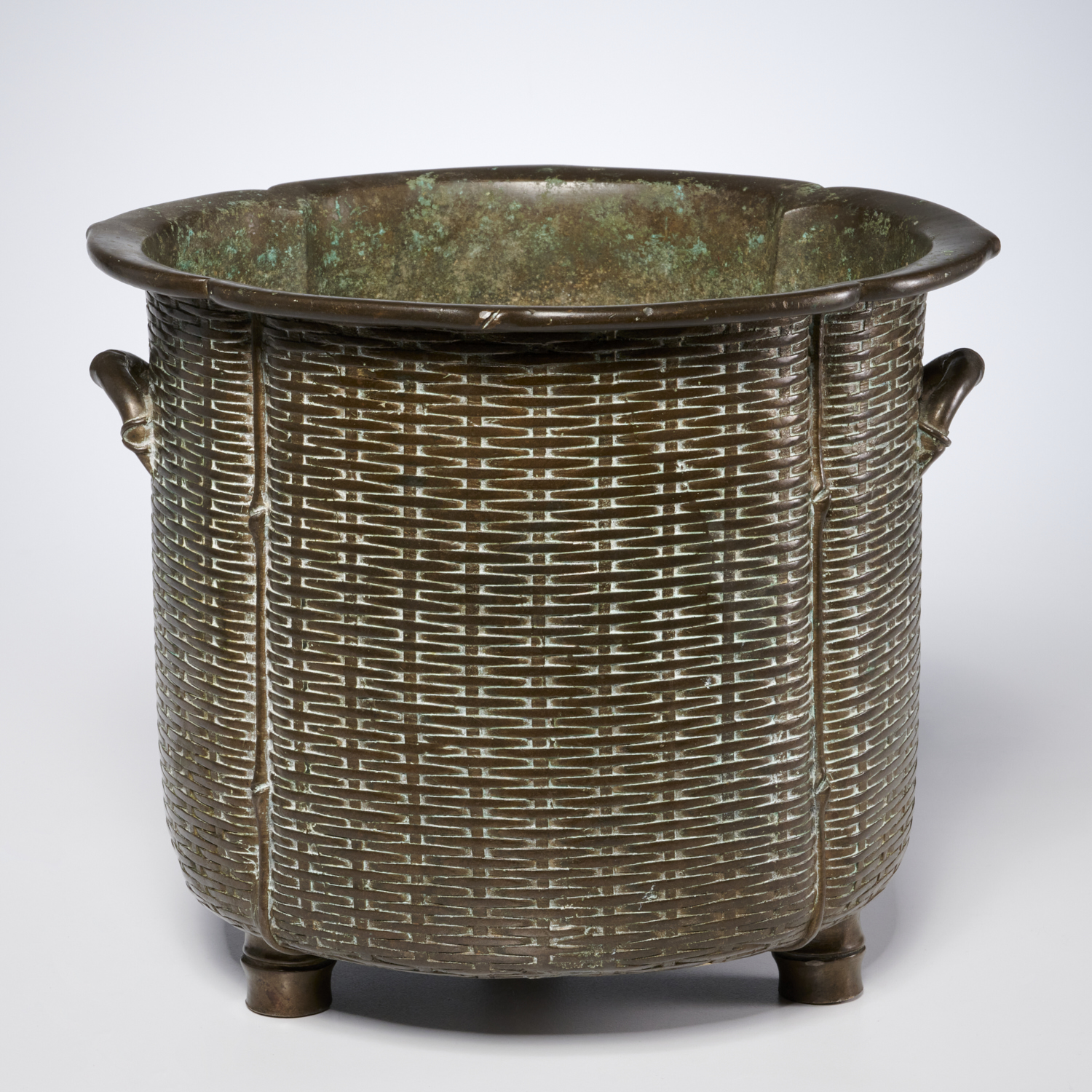 JAPANESE BRONZE BASKET-FORM JARDINIERE