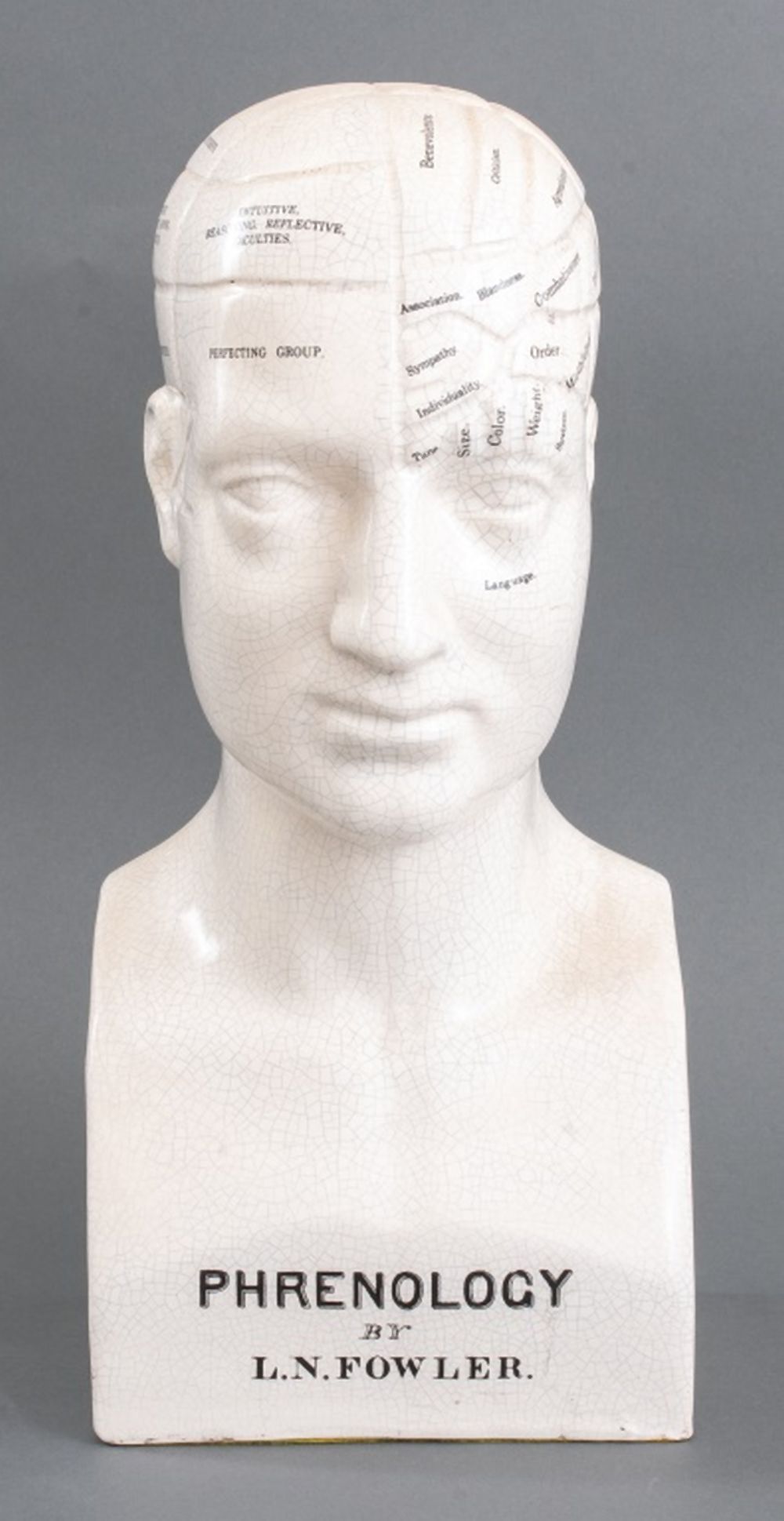 L.N. FOWLER PHRENOLOGY BUST, CERAMIC