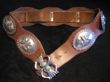 Silver and turqoise leather belt