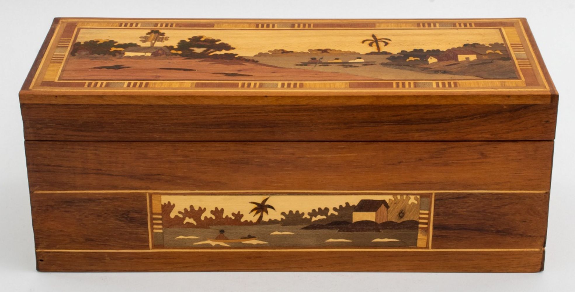 MODERN WOODEN MARQUETRY BOX W/