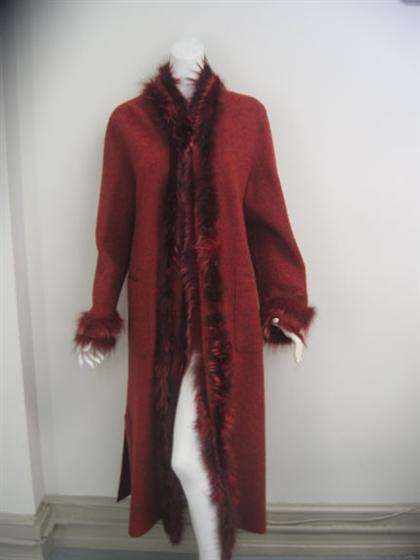 Hillary Reilly Red fur trim coat