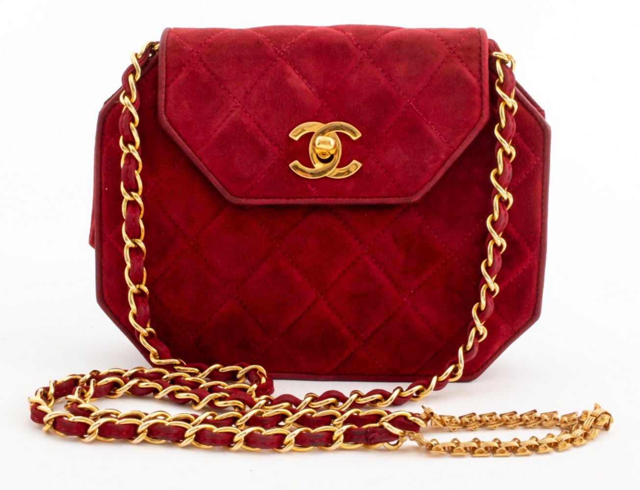 CHANEL MINI QUILTED RED SUEDE OCTAGONAL 2fb2a4