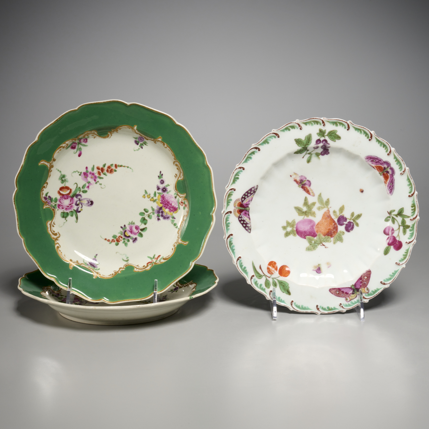 CHELSEA & WORCESTER DISHES, 18TH C.,