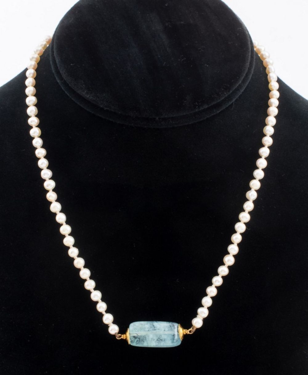 18K AQUAMARINE CULTURED PEARL NECKLACE 2fb2f7