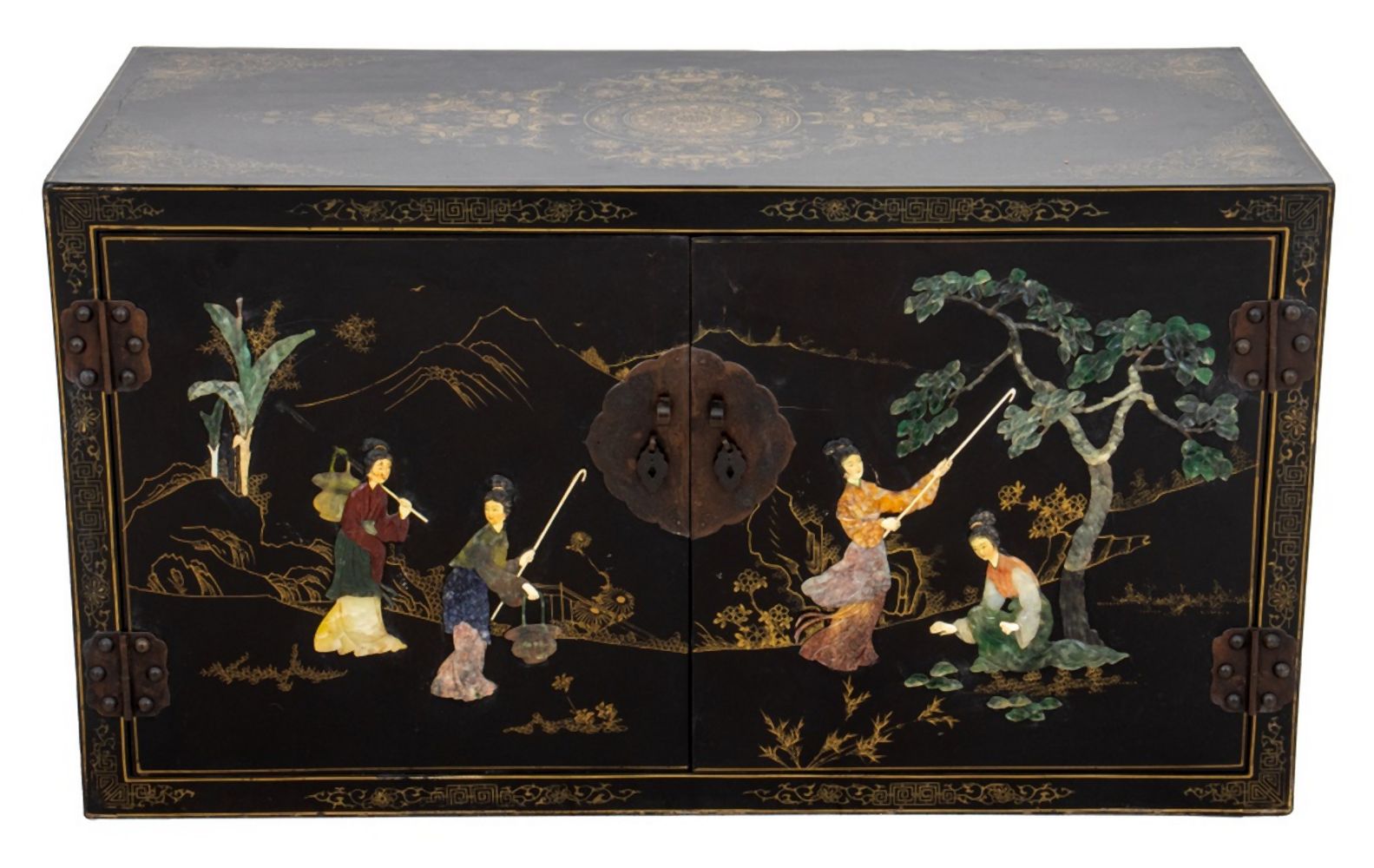 CHINESE HARDSTONE INLAID AND EBONIZED 2fb33c