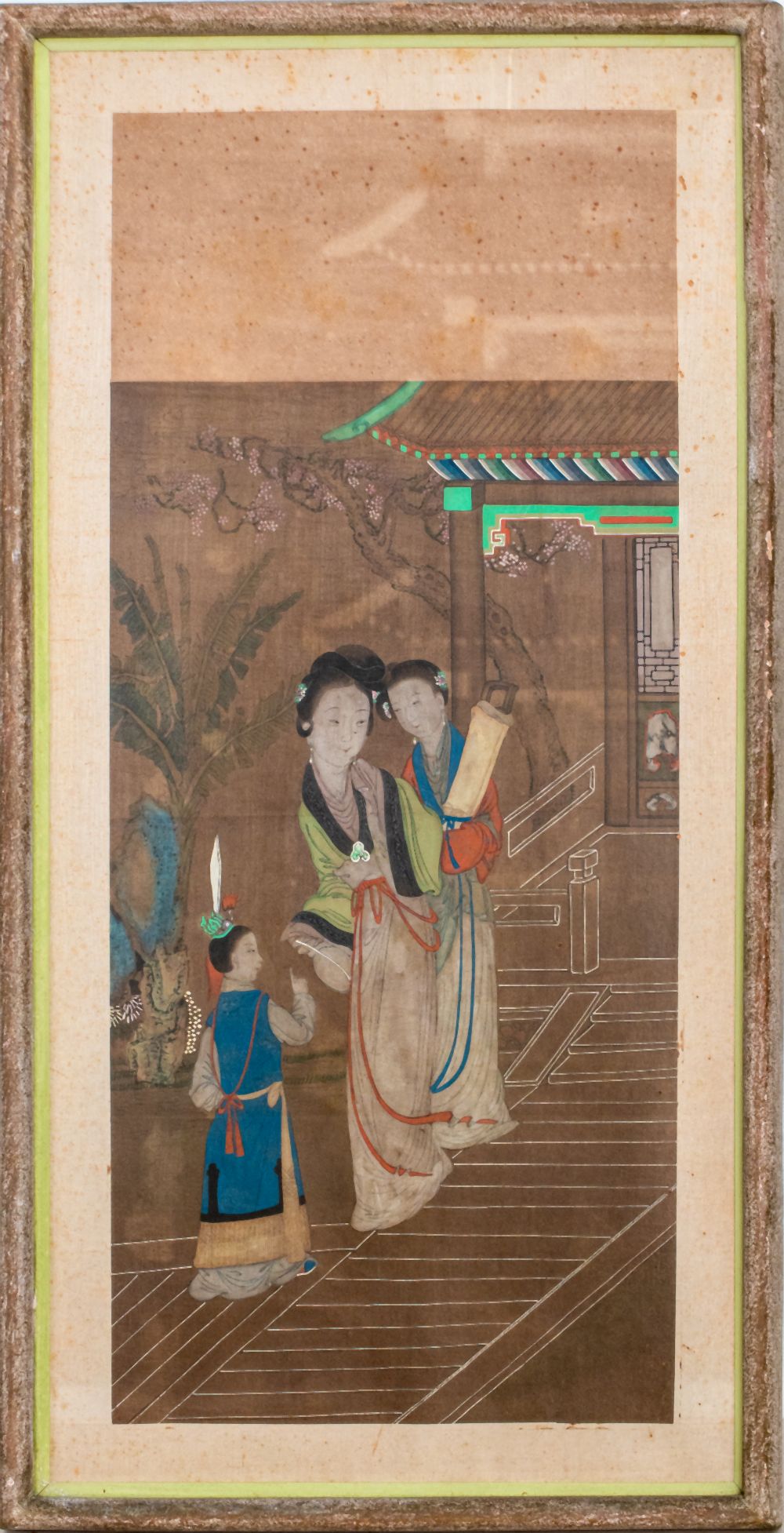 CHINESE SILK PAINTING OF TWO COURT 2fb3c9