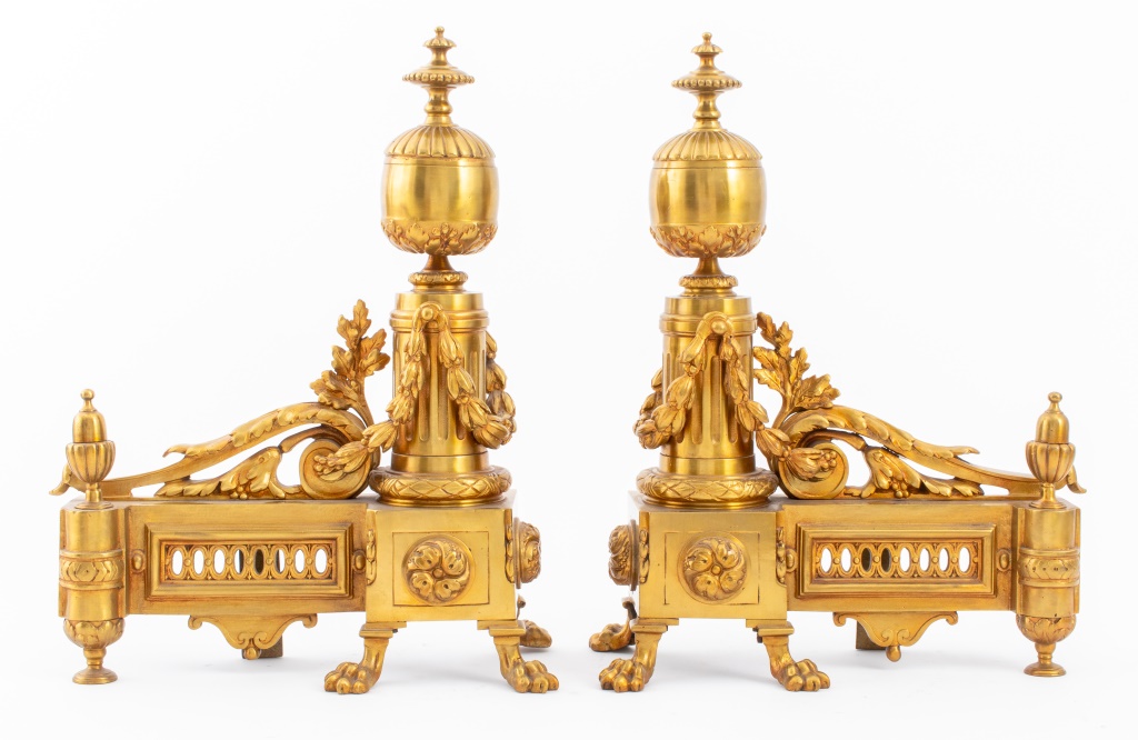 LOUIS XVI STYLE GILT BRONZE ANDIRONS  2fb526