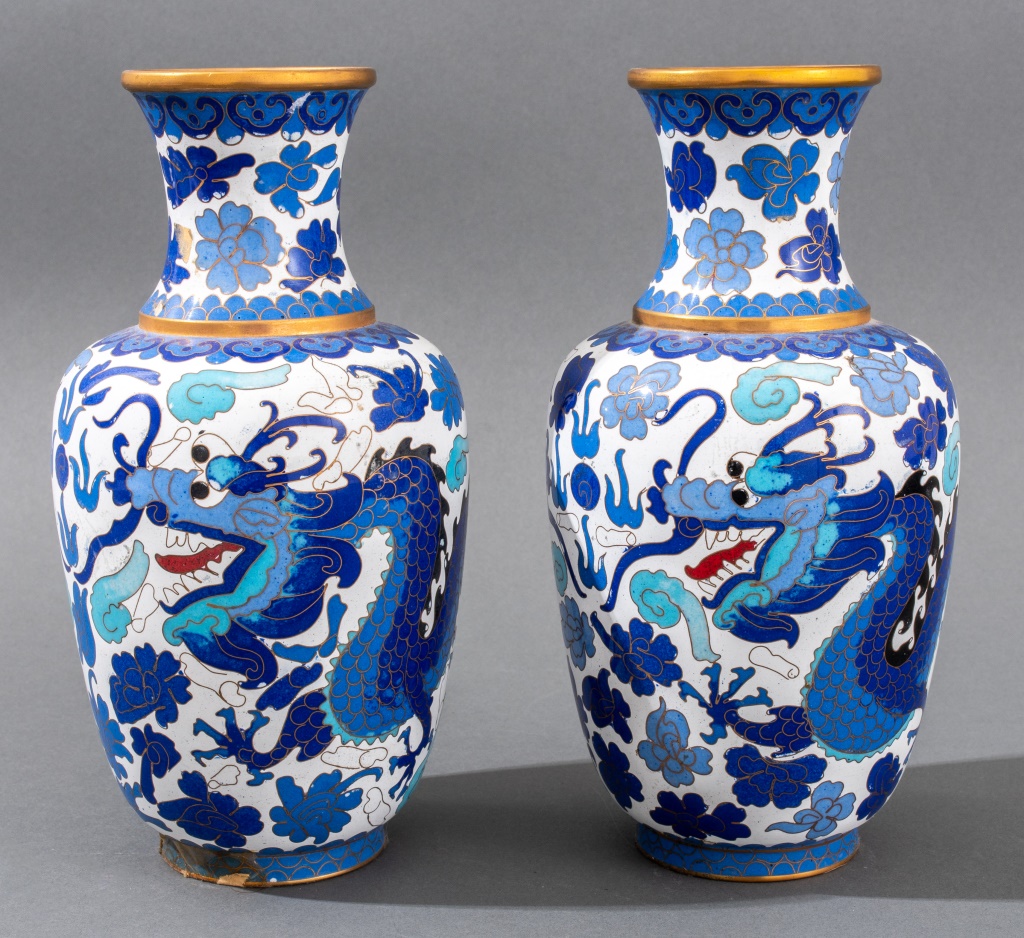 CHINESE CLOISONNE ENAMEL DRAGON VASES,