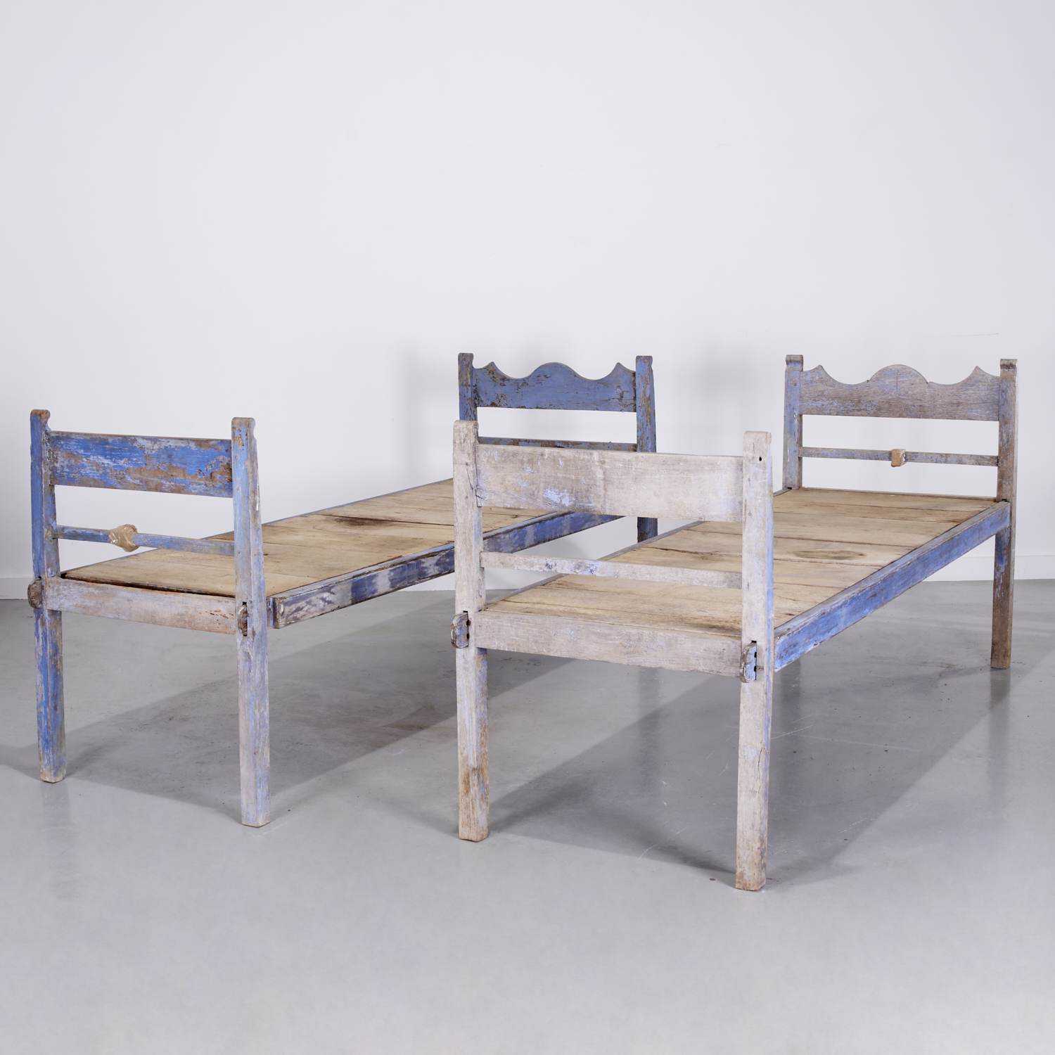 PAIR ANTIQUE PROVINCIAL BLUE PAINTED