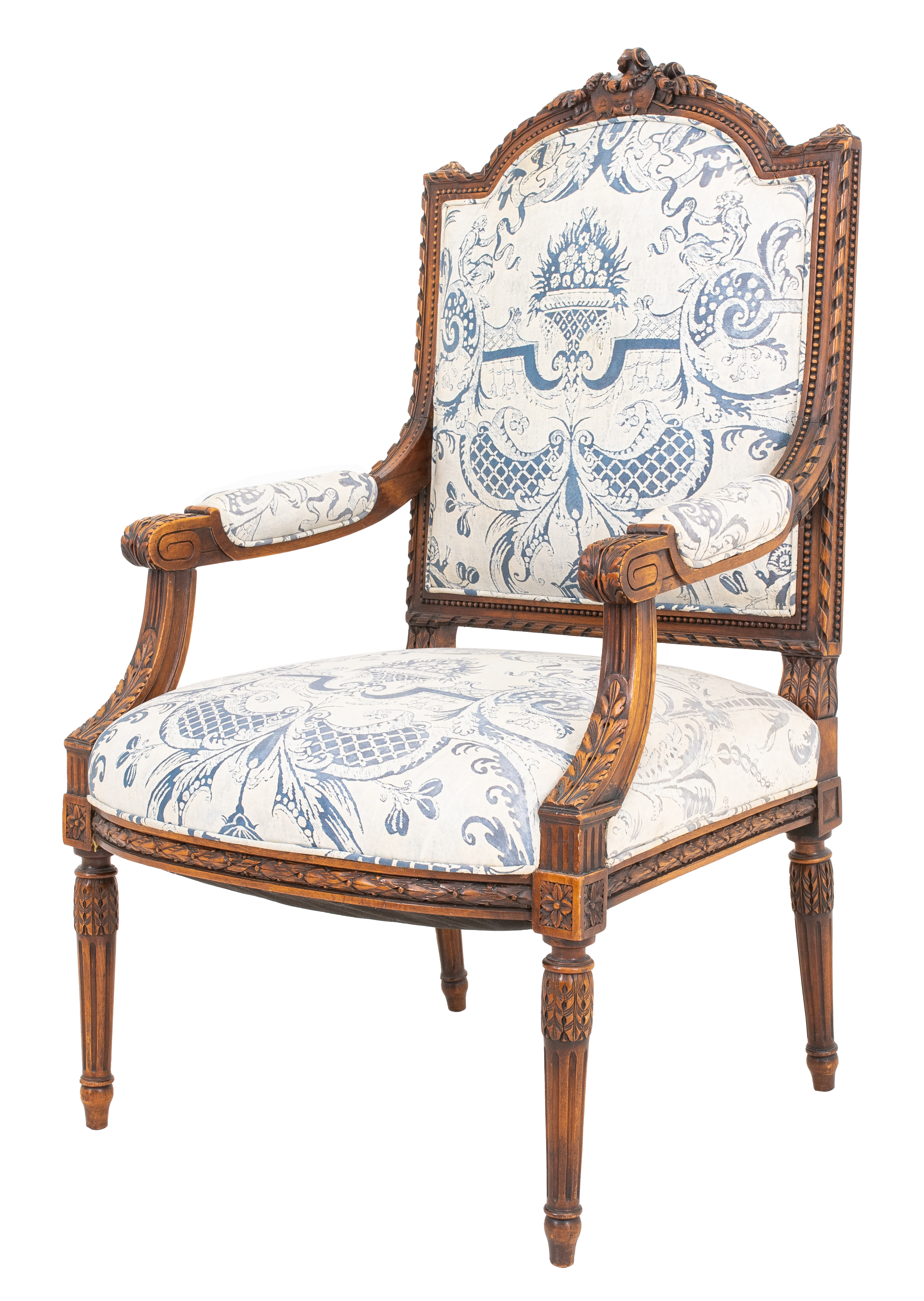 LOUIS XVI STYLE UPHOLSTERED CARVED