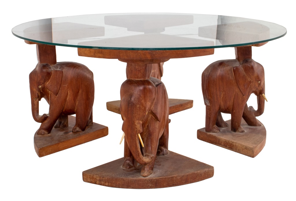 AFRICAN ELEPHANT CARVED WOOD LOW