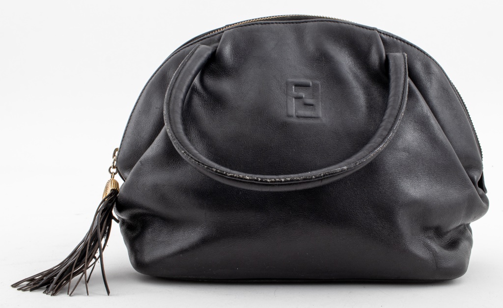 FENDI BLACK LEATHER MONOGRAM HANDBAG 2fb68e