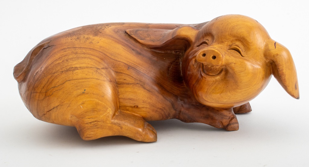 CHINESE HAPPY PIG FIGURINE SCULPTURE