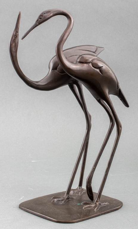 JAPANESE BRONZE HERON BIRD SCULPTURE