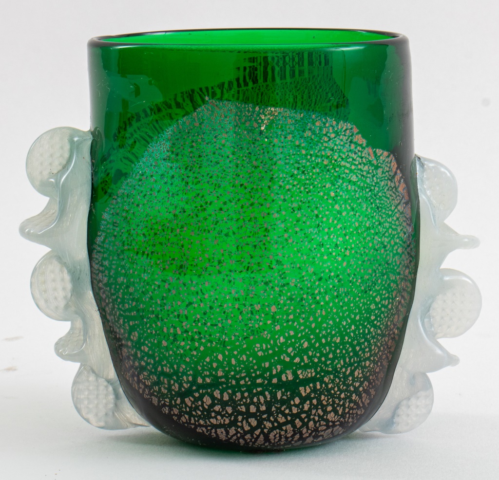 MURANO GOLD AND GREEN GLASS BEAKER