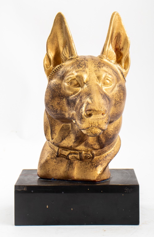 M LEDUCQ DOG HEAD GILT PATINATED