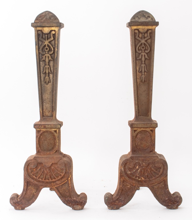 AMERICAN BEAUX ARTS CAST IRON ANDIRONS  2fb78e