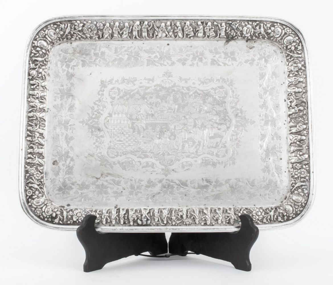 ANTIQUE PERSIAN SILVER TRAY WITH
