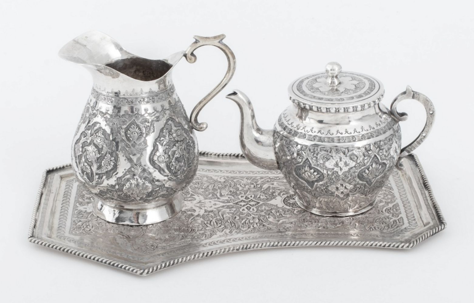 PERSIAN SILVER TEA SET, 3 PIECES