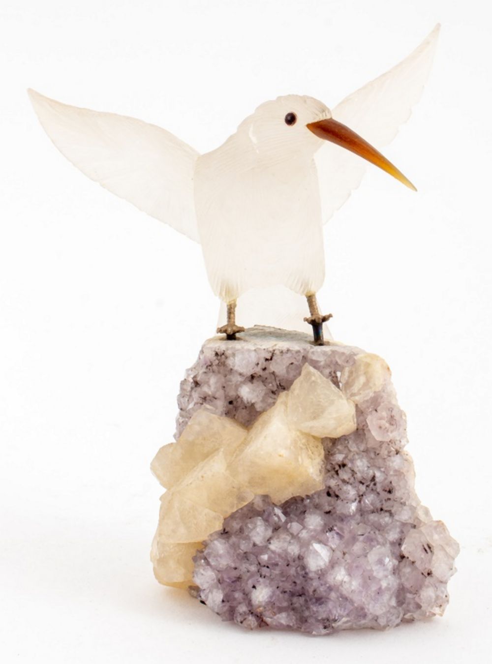 CARVED CRYSTAL KIWI BIRD ON AMETHYST