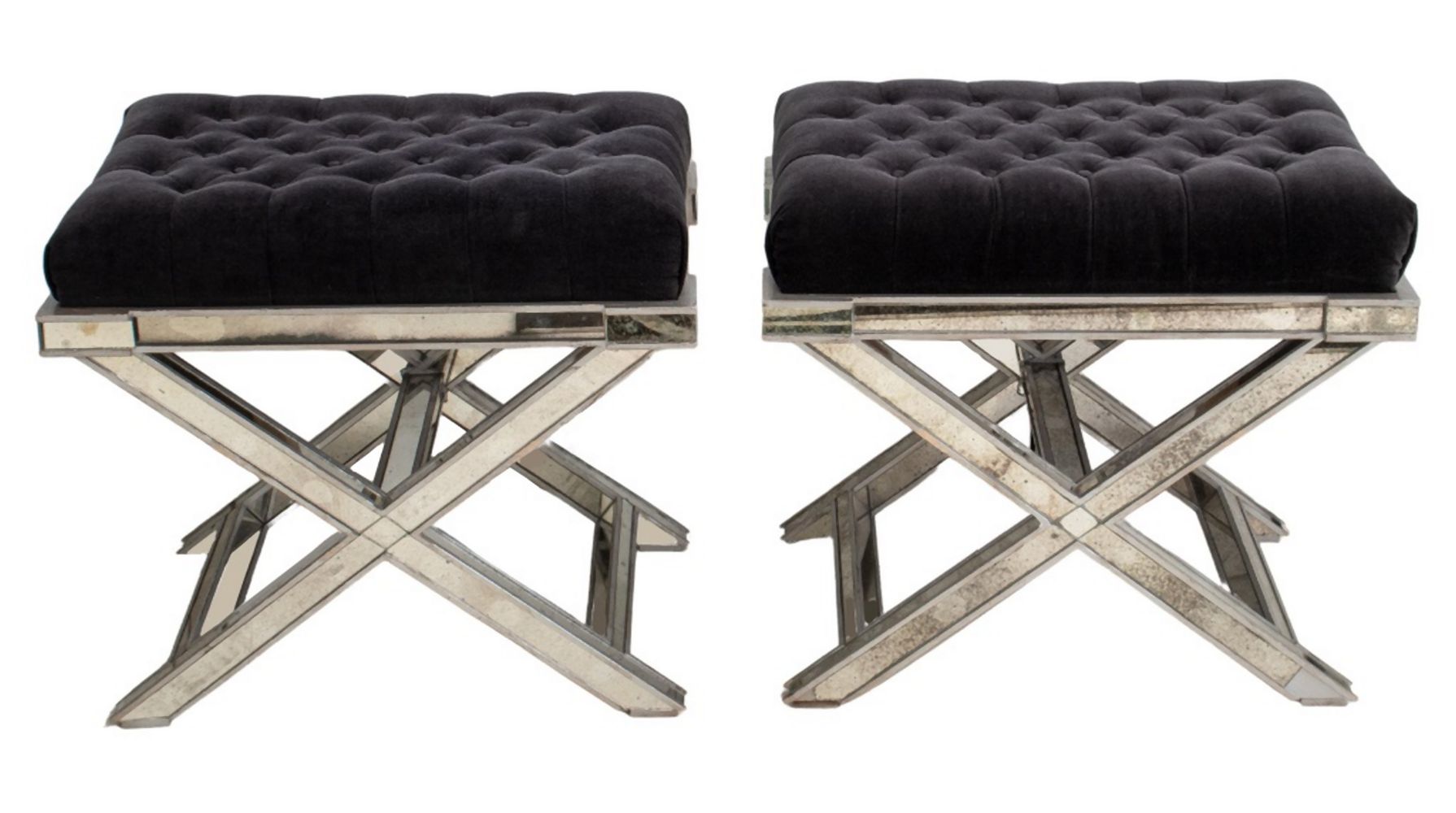 MODERN MIRRORED GRAY UPHOLSTERED