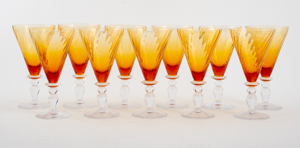 PORTIEUX FRENCH AMBER CRYSTAL GLASSES  2fb975