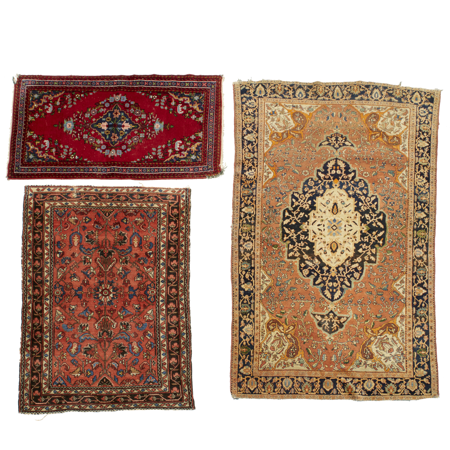 (3) OLD PERSIAN AREA RUGS 20th