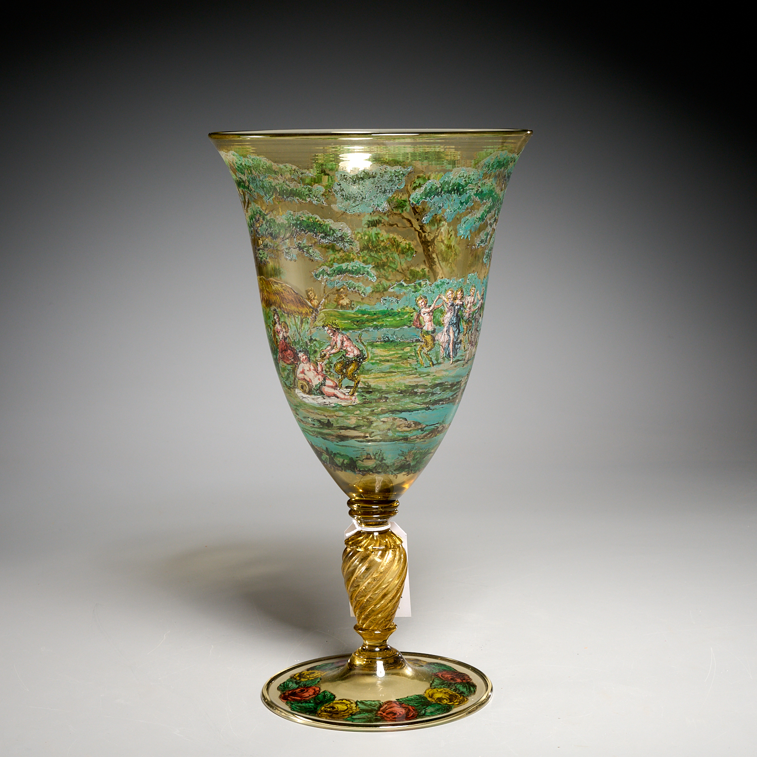 LARGE VENETIAN PAINTED GLASS FOOTED