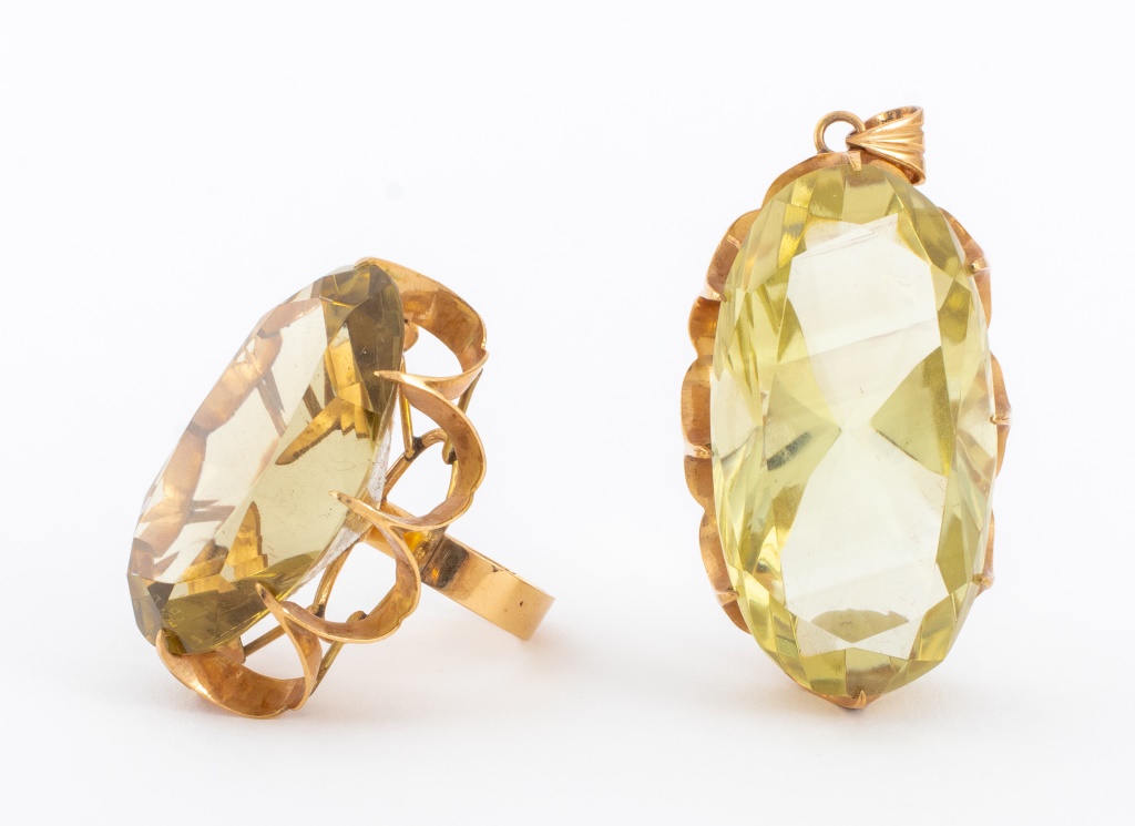 14K YELLOW GOLD LEMON QUARTZ SET