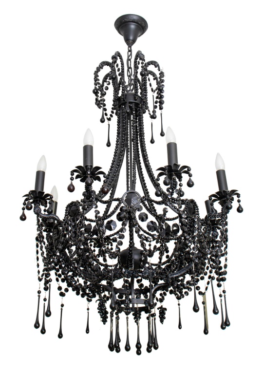 HOLLYWOOD REGENCY 8 ARM BLACK CRYSTAL 2fb9ce