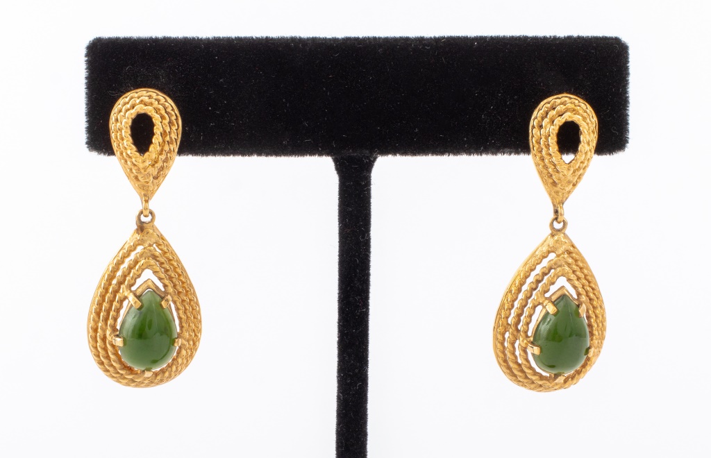 14K YELLOW GOLD JADE DROP EARRINGS