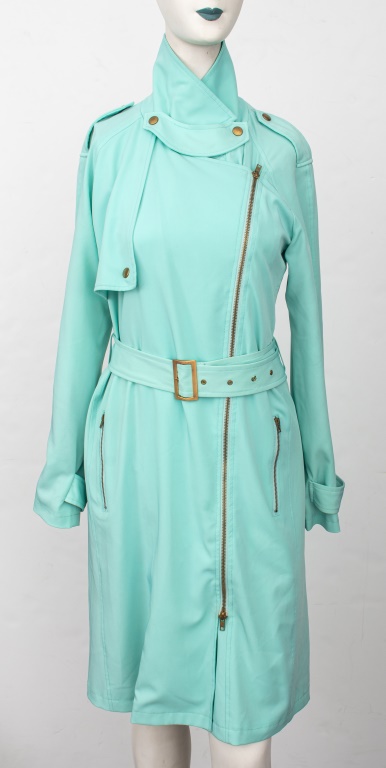 BALMAIN TURQUOISE BLUE TRENCH COAT