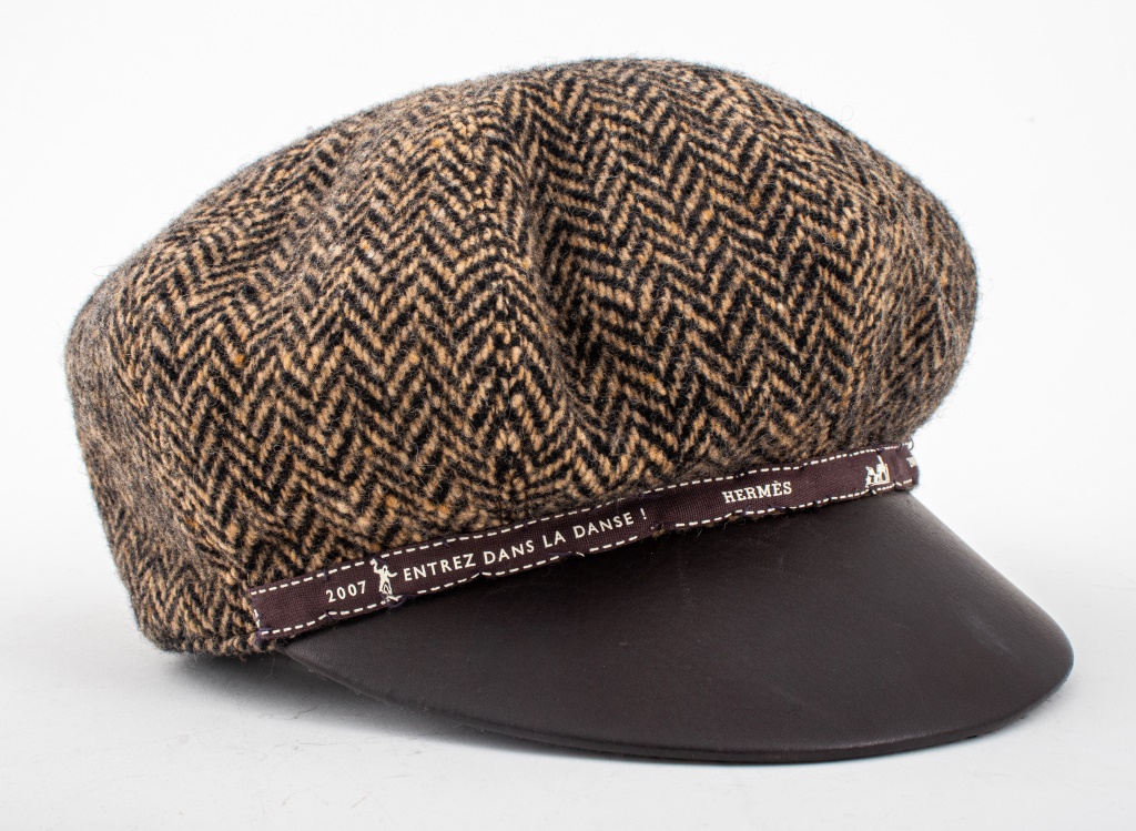 HERMES PARIS TWEED & LEATHER CASQUETTE