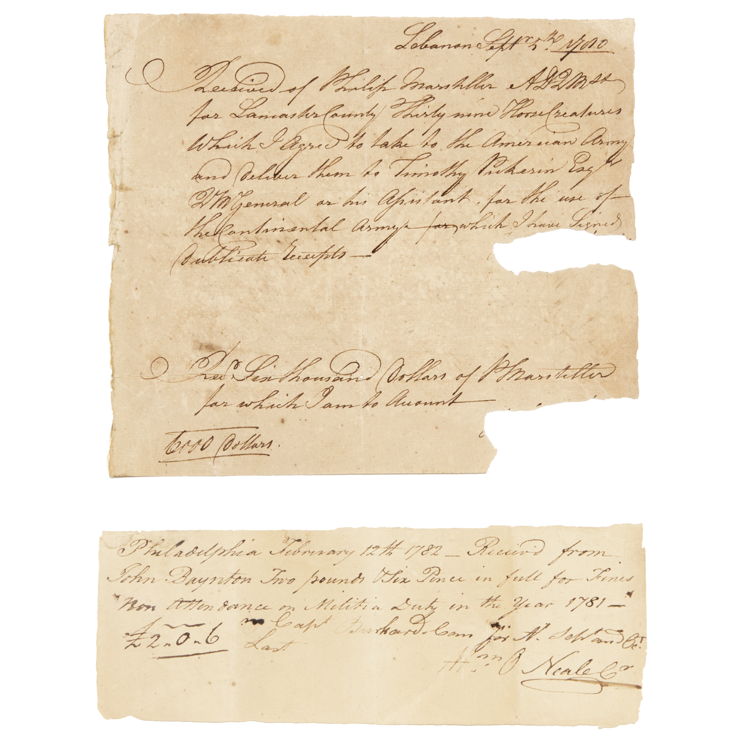  2 REVOLUTIONARY WAR RECEIPTS 2fba89