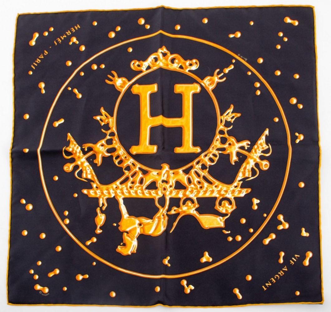 HERMES VIF ARGENT SILK POCKET SQUARE 2fbafa