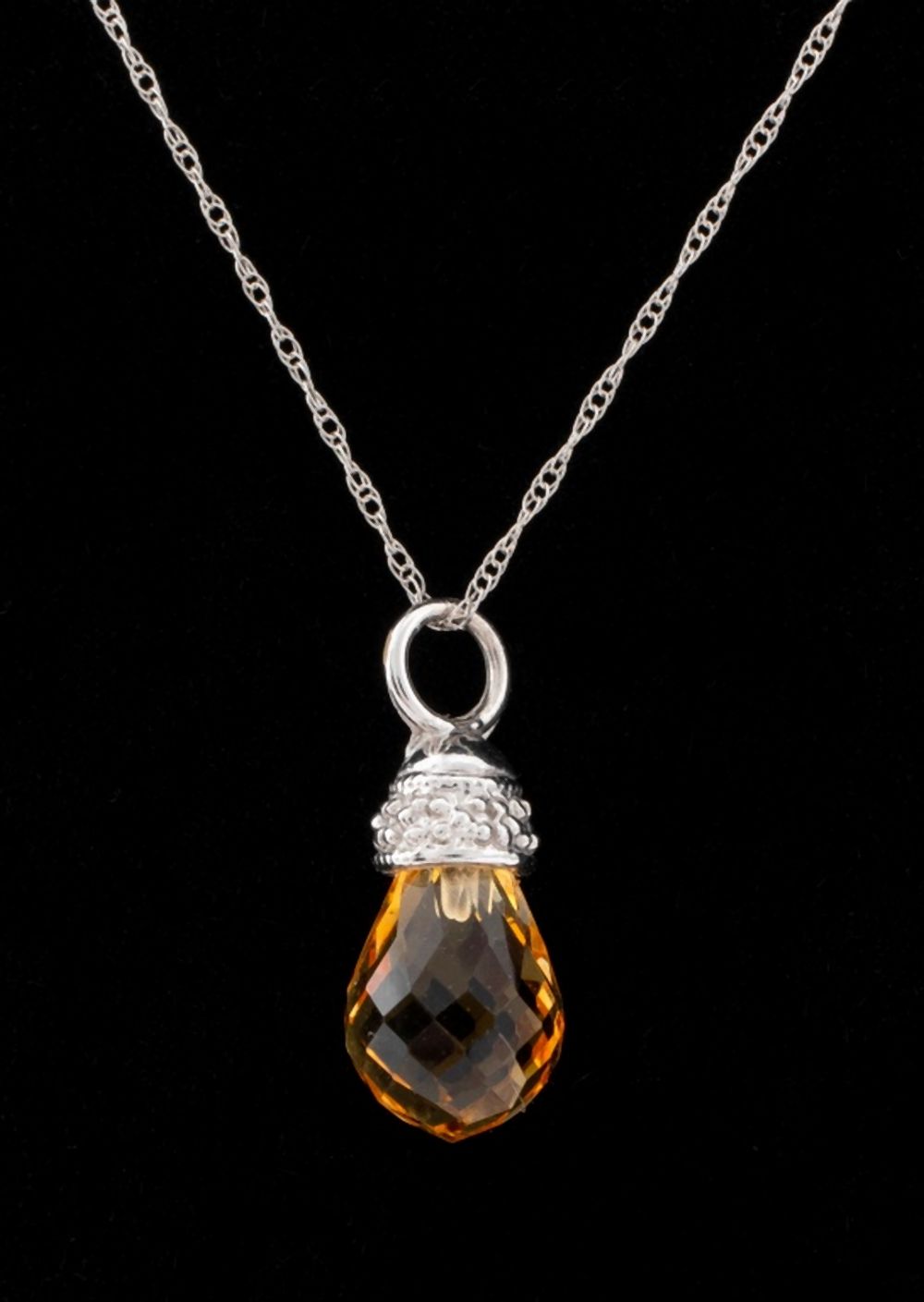 14K WHITE GOLD CITRINE DROP PENDANT